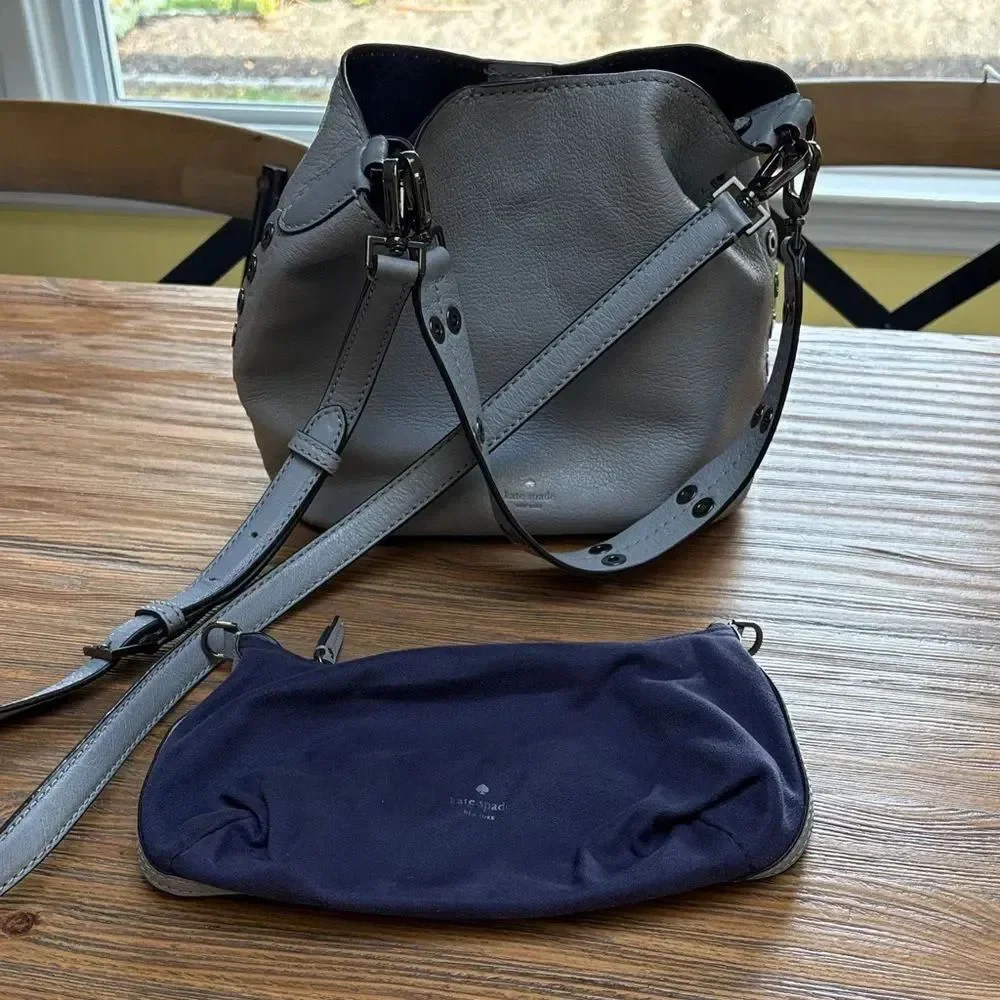 Kate Spade Bohemian Style Pebbled Gray Leather Shoulder Bag and Cross Body